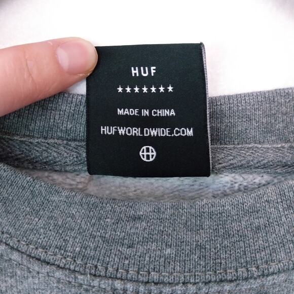 HUF Men M Sweatshirt Crewneck Gray Logo Aztec Tribal Unisex Casual Street Skater - Picture 5 of 8